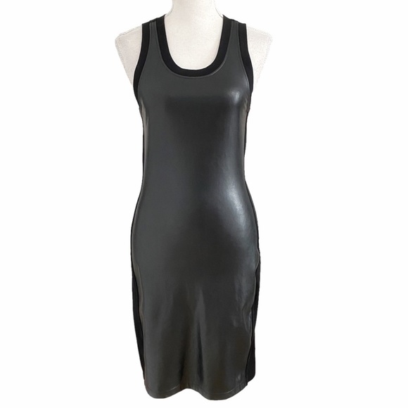 ARITZIA WILFRED FREE BEHATI BLACK FAUX LEATHER SLEEVELESS BODYCON MINI DRESS - S - Picture 2 of 9